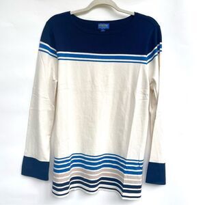 Pendleton Silk Blend Long Sleeve Cotton Top – Navy & Cream XL